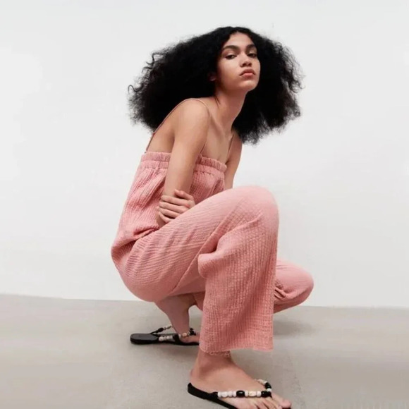 Zara Gauze Cotton Blend Sleeveless Jumpsuit Dusty  Rose Pink Size Small - Picture 2 of 10